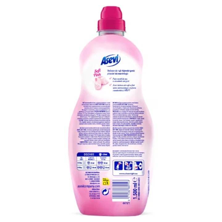 Balsam rufe Asevi Soft Pink Hipoalergenic, 1.5 L, 60 spalari