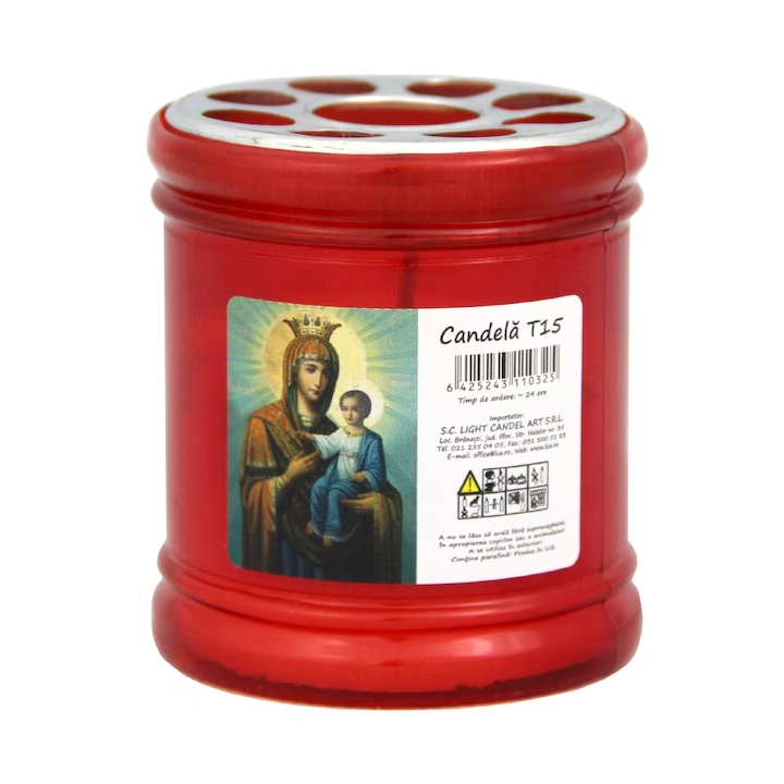 Candelă plastic cu capac anti-vânt (roșu) ~24 ore