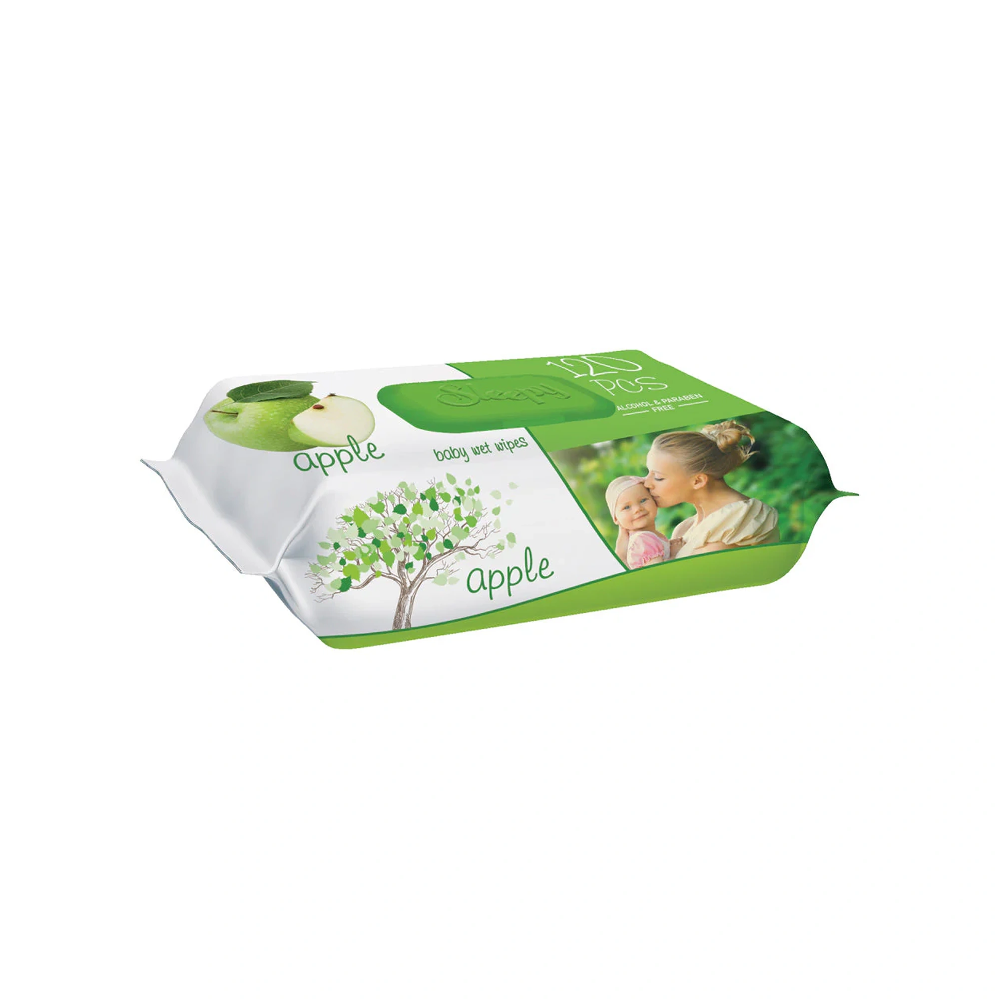 Șervețele umede pentru bebeluși Sleepy Apple, 120 bucăți, aromă de măr