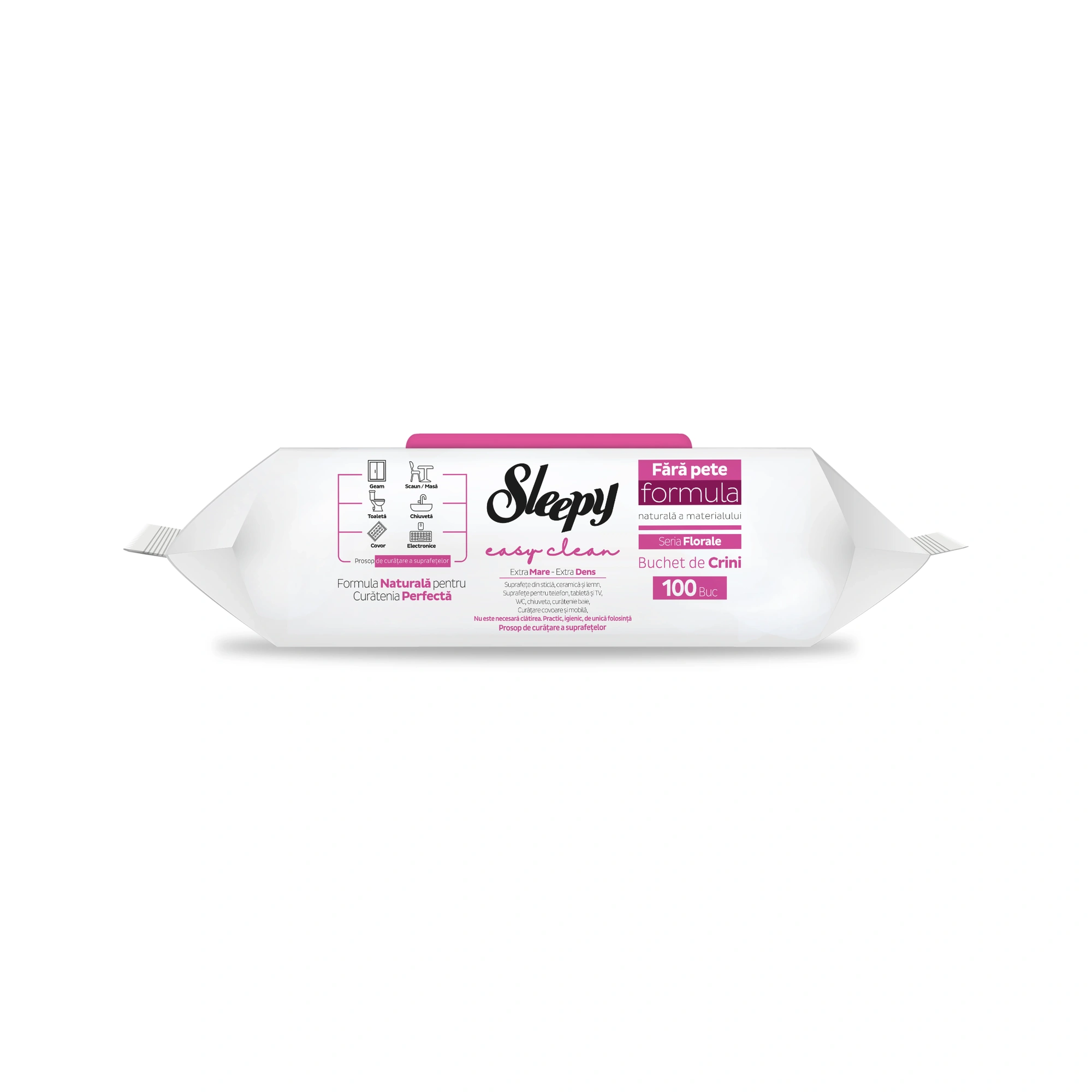 Șervețele umede Sleepy Easy Clean Lilium Bouquet multisuprafețe, 100 bucăți