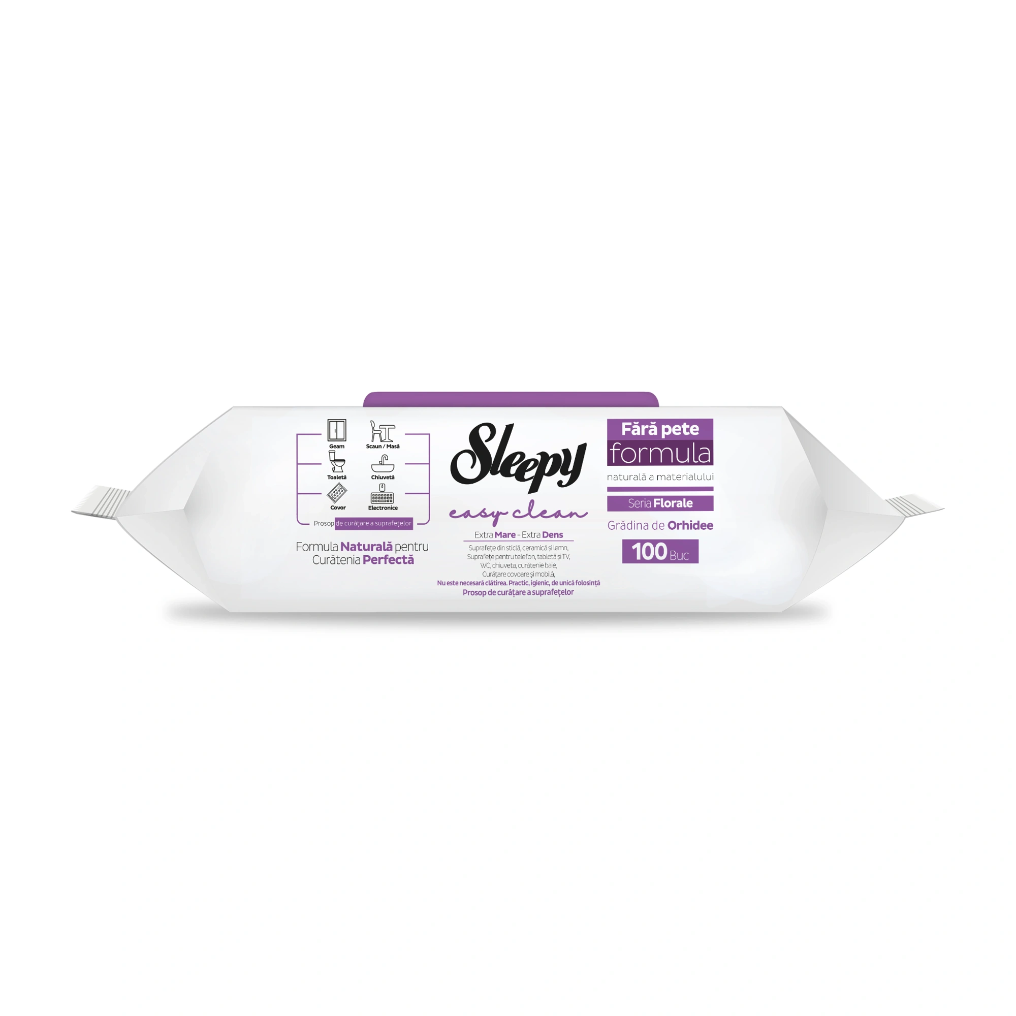 Șervețele umede Sleepy Easy Clean Orchid Garden multisuprafețe, 100 bucăți