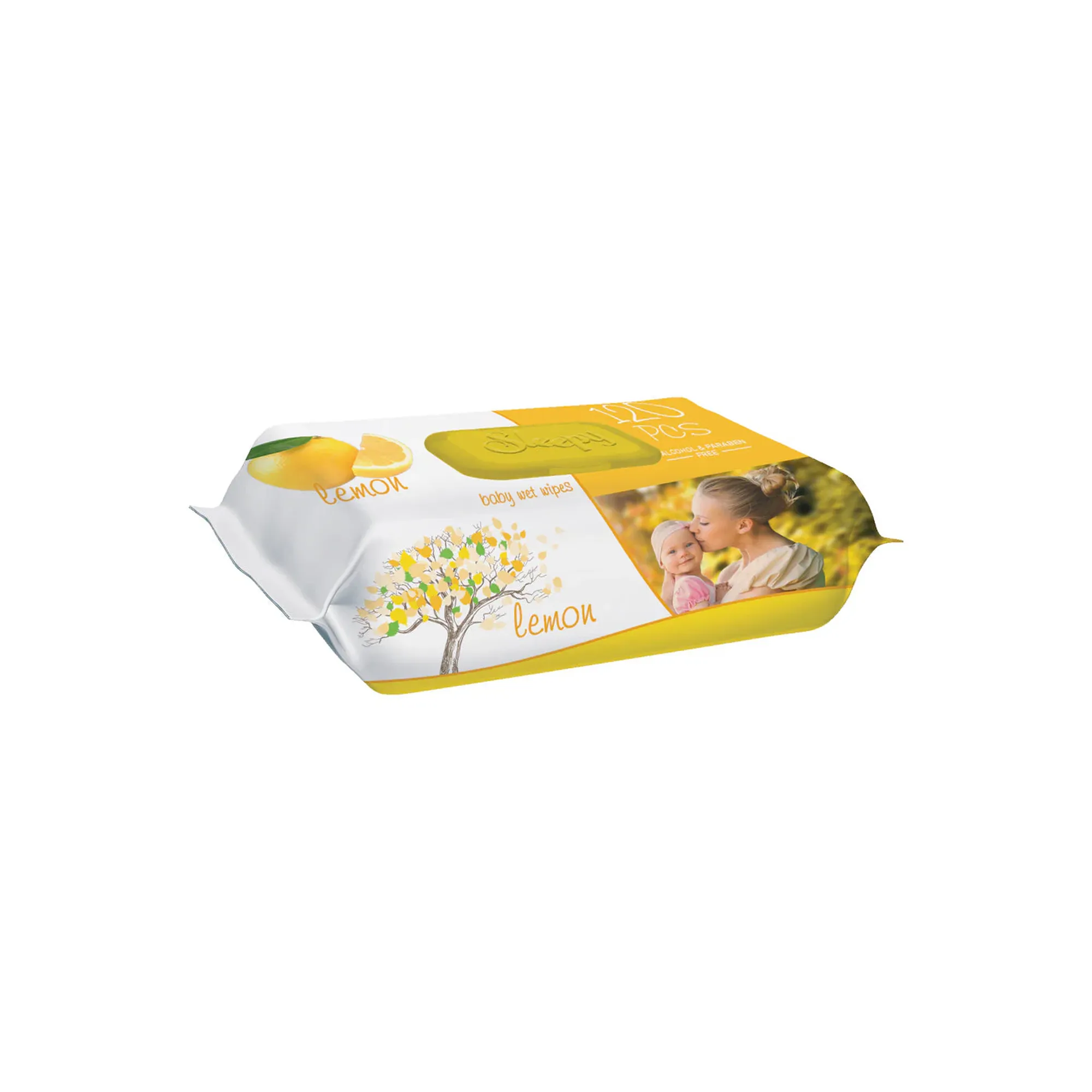 Șervețele umede pentru bebeluși Sleepy Lemon, 120 bucăți, aromă de lămâie