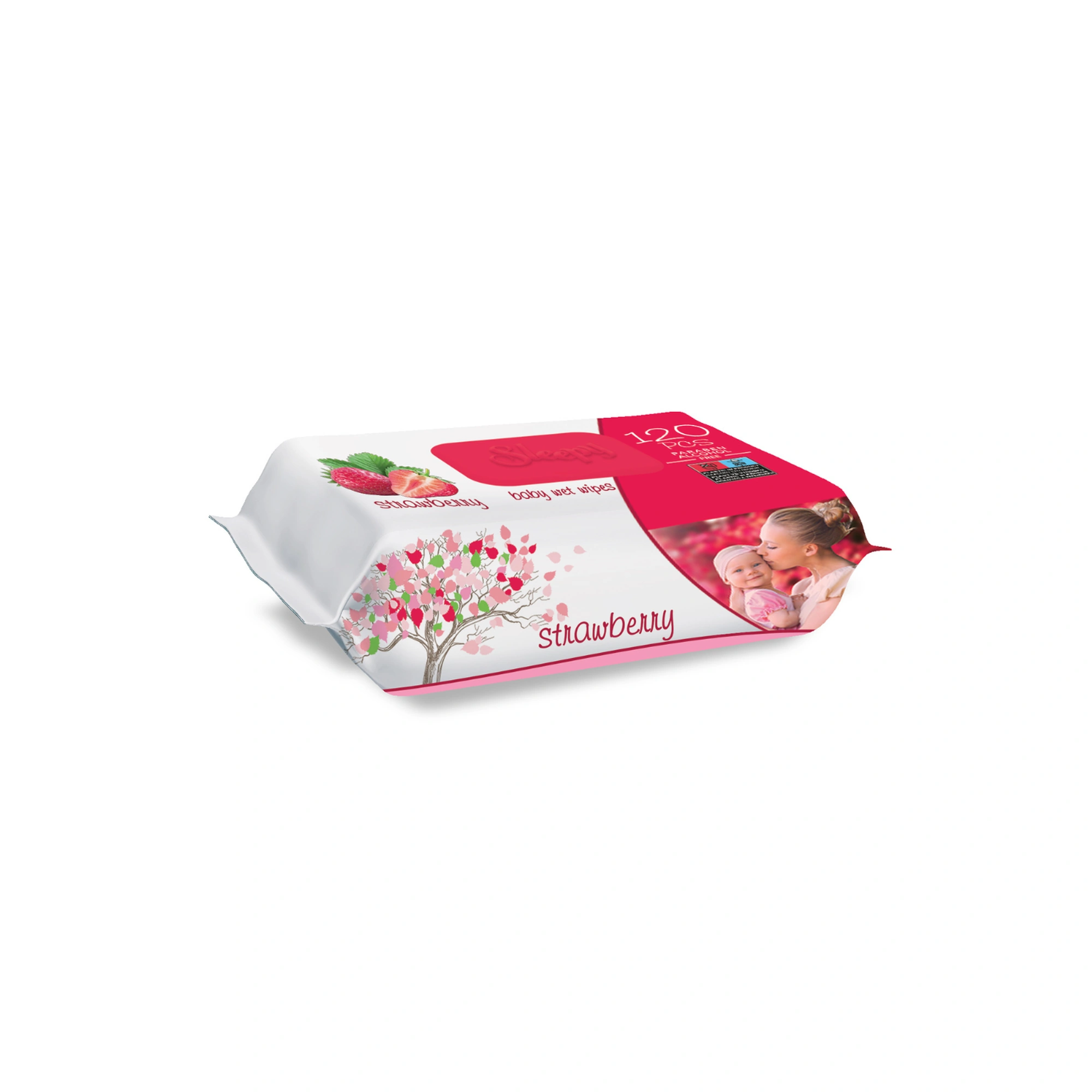 Șervețele umede pentru bebeluși Sleepy Strawberry, 120 bucăți, aromă de căpșuni